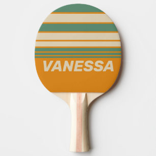Raquette De Ping Pong Rayures Rétro Orange Horizon avec Nom