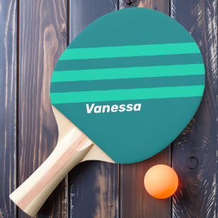 Raquette De Ping Pong Rayures Teal Beach Breeze avec nom
