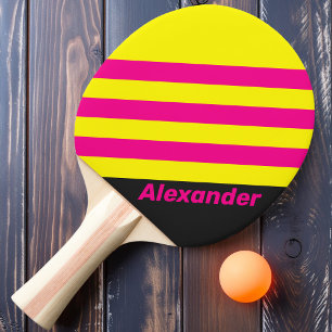 Raquette De Ping Pong Rayures Vintage Sport Sun Glow avec Nom