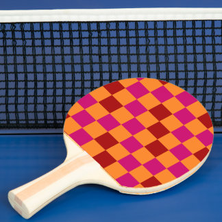 Raquette De Ping Pong Red Orange Pink Checkered Pattern Design