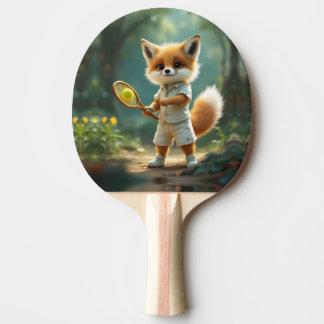 Raquette De Ping Pong Renard mignon jouant au tennis dans une forêt ench