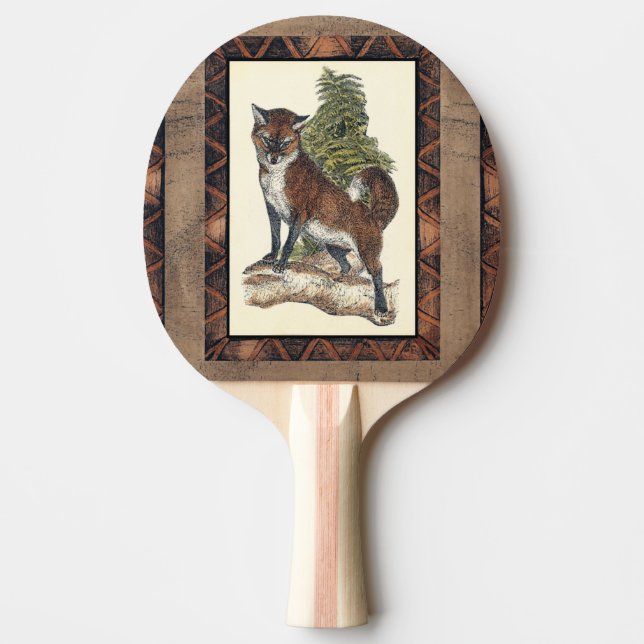 Raquette De Ping Pong Renard rustique sur un tronc d'arbre (Devant)