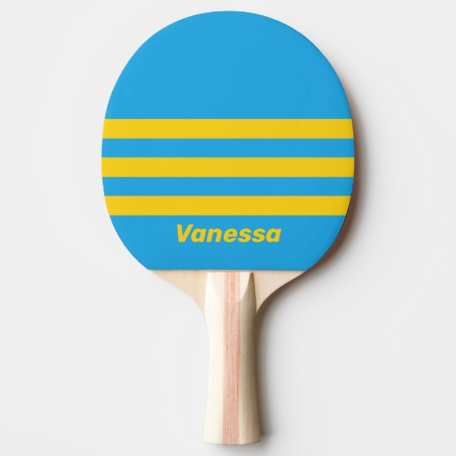 Raquette De Ping Pong Retro Aqua Reef Three Across Stripes with Name (Devant)