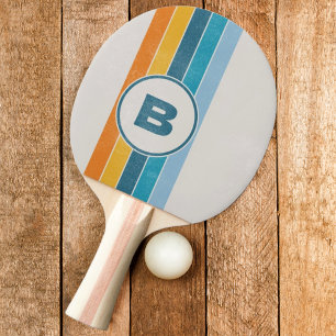 Raquette De Ping Pong Rétro Arc-en-Ciel Sombre en Distresse avec Initial