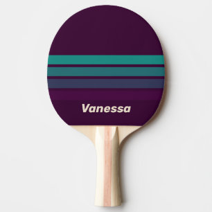 Raquette De Ping Pong Rétro Arc-en-ciel Violet sur Rayures avec Nom