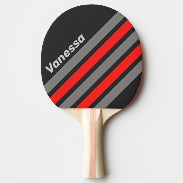 Raquette De Ping Pong Rétro ciel orageux rayures angulaires avec nom (Devant)