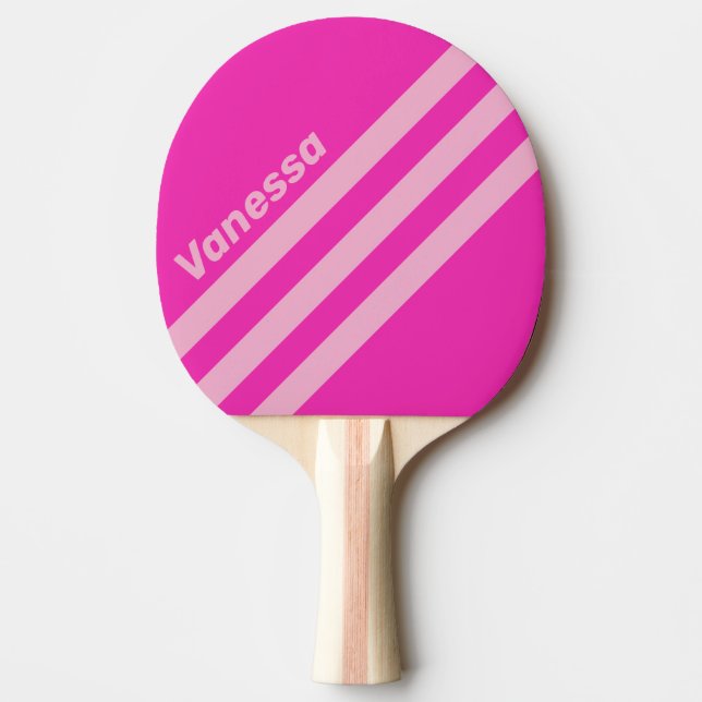 Raquette De Ping Pong Rétro ciel rose trois bandes avec nom (Devant)