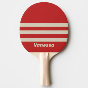 Raquette De Ping Pong Rétro Crimson Trois Bandes Horizontales avec Nom