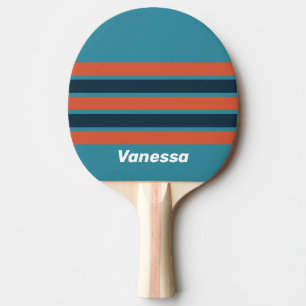 Raquette De Ping Pong Rétro Éclaboussure de sarcelle sur rayures avec no