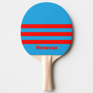 Raquette De Ping Pong Rétro Électrique Bleu Rouge Trois Bandes & Nom