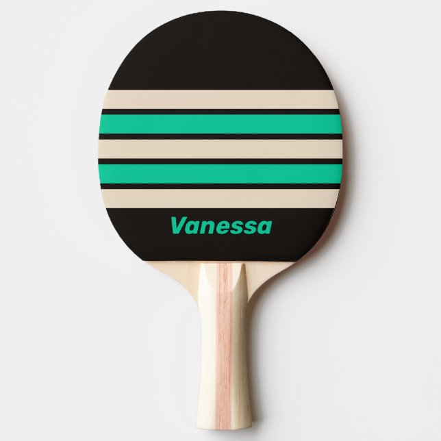 Raquette De Ping Pong Retro Midnight Mint Across Striping with Name (Devant)