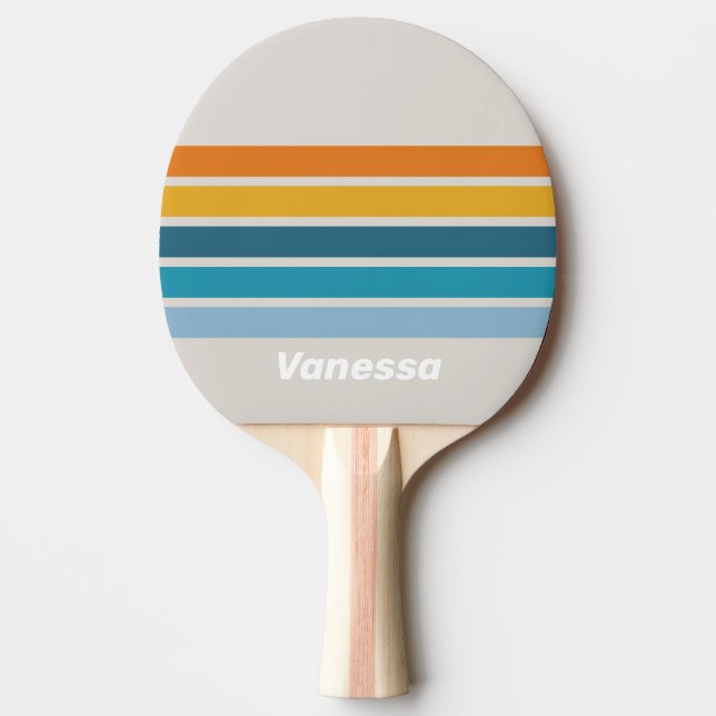 Raquette De Ping Pong Retro Rainbow Across Striping with Name (Devant)