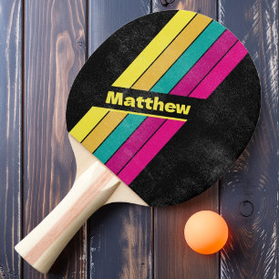 Raquette De Ping Pong Rétro rayé sombre en détresse des années 80 avec n