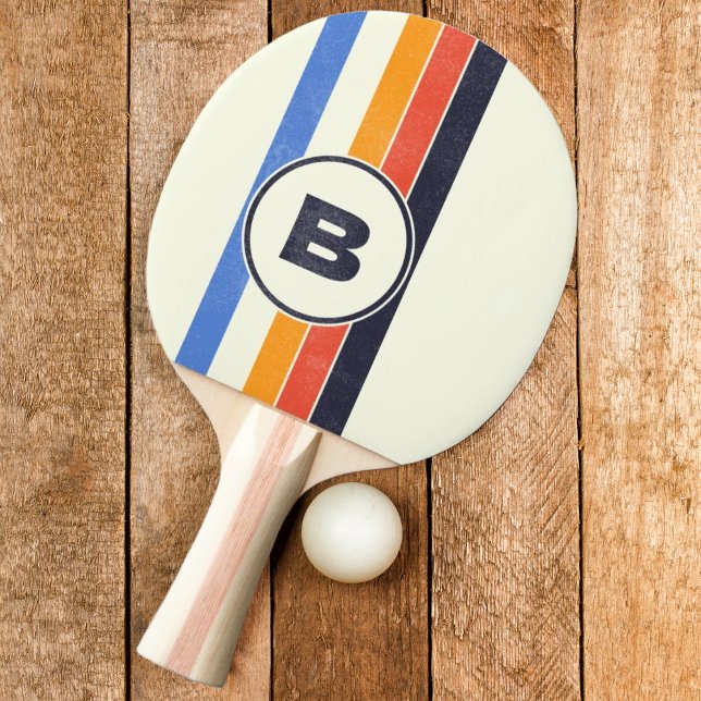 Raquette De Ping Pong Retro serré cinq rayé foncé avec initial (Créateur téléchargé)