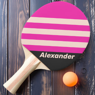 Raquette De Ping Pong Rétro Sport Rayures Bubble Gum avec Nom