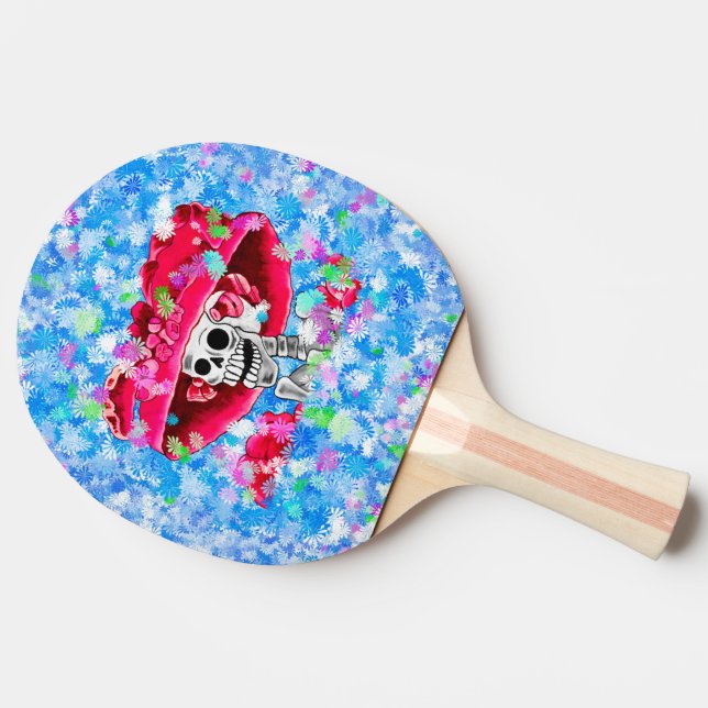 Raquette De Ping Pong Rire Skeleton Woman dans Red Bonnet (Côté)