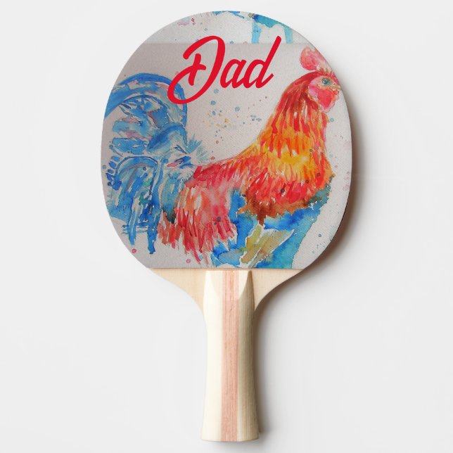 Raquette De Ping Pong Rooster rouge Aquarelle Peinture Fête des pères Pa (Devant)
