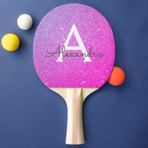 Raquette De Ping Pong Rose chaud - Parties scintillant violette et monog