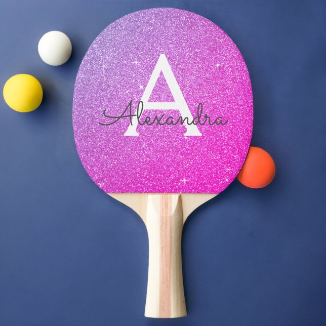 Raquette De Ping Pong Rose chaud - Parties scintillant violette et monog (Créateur téléchargé)