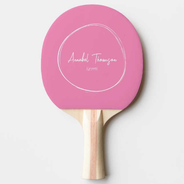 Raquette De Ping Pong Rose Classique avec Nom dans un Cercle Dessiné (Devant)