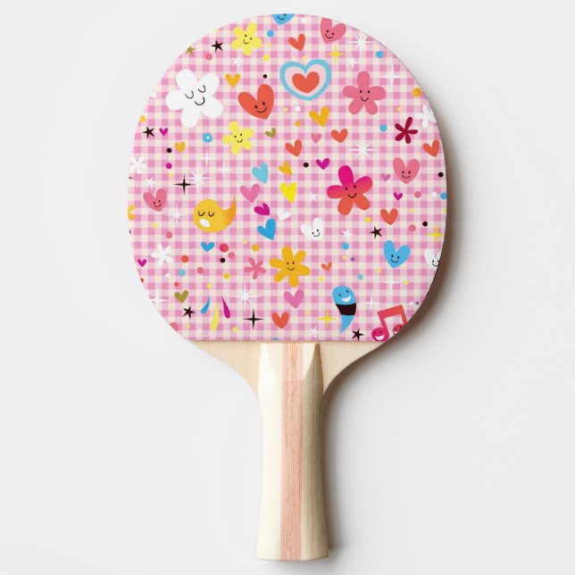 Raquette De Ping Pong rose de motif de bande dessinée d'amusement (Devant)
