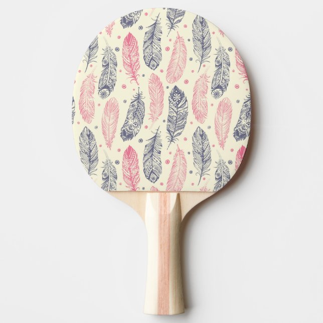 Raquette De Ping Pong Rose et motif ethnique pourpre de plume (Devant)