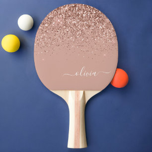 Raquette De Ping Pong Rose Gold Blush Pink Parties scintillant Script Mo