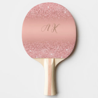 Raquette De Ping Pong Rose Gold Luxe Élégant Monogramme à l'effet Paille