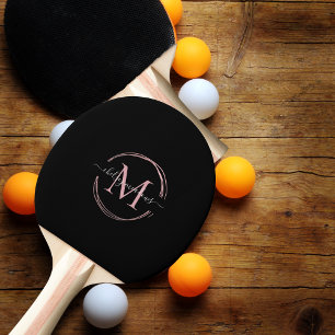 Raquette De Ping Pong Rose Gold Noir Monogramme Calligraphie Nom