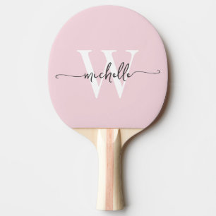 Raquette De Ping Pong Rose Moderne Personnalisé Monogramme Nom Script