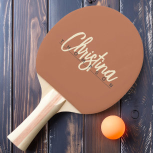 Raquette De Ping Pong Rose pâle moderne du milieu du siècle Nom peint