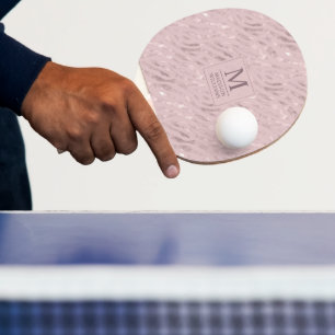 Raquette De Ping Pong Rose Pâle Pastel Doré Argent Pailleté Motif