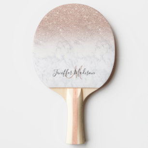 Raquette De Ping Pong Rose rose rose or parties scintillant marbre blanc