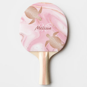 Raquette De Ping Pong Rose Tortue d'or Blush Marble Monogramme Votre nom