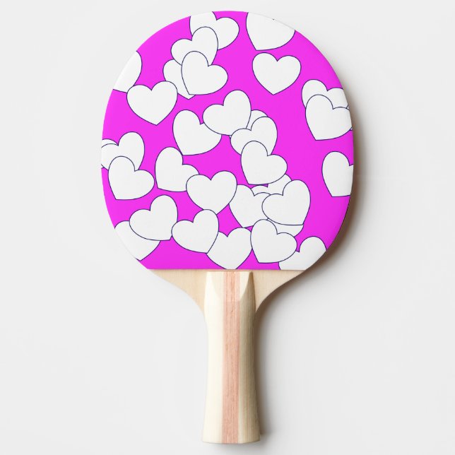 Raquette De Ping Pong Rosée Frappante Avec Coeurs Blancs (Devant)