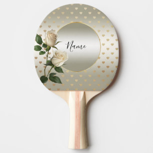 Raquette De Ping Pong Roses blanches Coeurs or Ping Pong Paddle