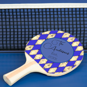 Raquette De Ping Pong Royal Blue and Gold Nom de famille moderne Arlequi