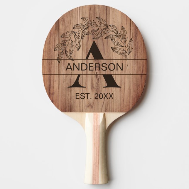 Raquette De Ping Pong Rustic Farmhouse Nom de famille Bois Monogrammé (Devant)