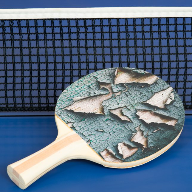 Raquette De Ping Pong Rustique vieux bleu clair vert peint bois (Insitu)