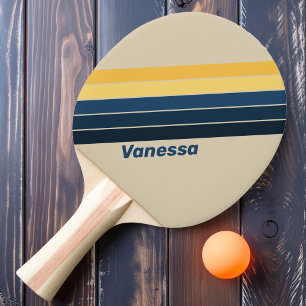 Raquette De Ping Pong Sable de plage vintage rayé avec nom