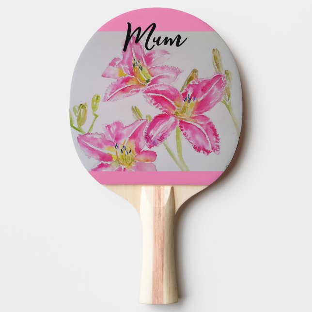 Raquette De Ping Pong Sac à main fleurs de lys aquarelle rose (Devant)