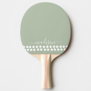 Raquette De Ping Pong Sage Green Minimaliste Moderne Monogramme Élégant
