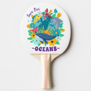 Raquette De Ping Pong Sauvez nos océans Fleur Baleine Conception Colorée