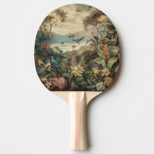 Raquette De Ping Pong Scène botanique vintage oiseaux fleurs au paradis