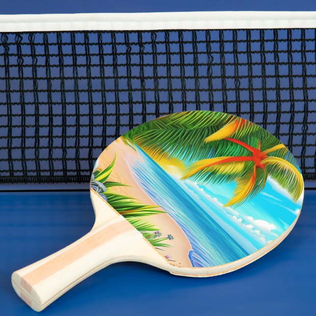 Raquette De Ping Pong Scène Tropical Beach Palm Tree (Insitu)