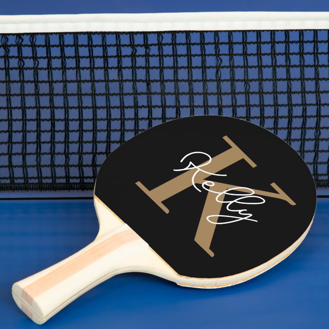 Raquette De Ping Pong Script de monogramme d'or noir moderne (Insitu)