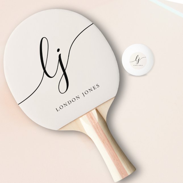 Raquette De Ping Pong Script moderne Monogramme Nom Girly Feminine Minim (Créateur téléchargé)