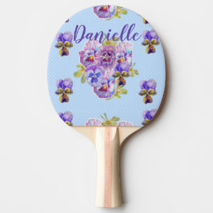 Raquette De Ping Pong Shabby Chic Blue Fleurs Floral Ping Paddle