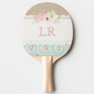Raquette De Ping Pong Shabby Chic Vintage Lace & Burlap Russe Country