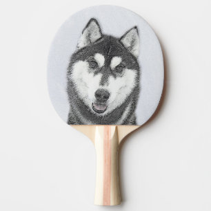 Raquette De Ping Pong Sibérie Husky (noir et blanc) Peinture Chien Art